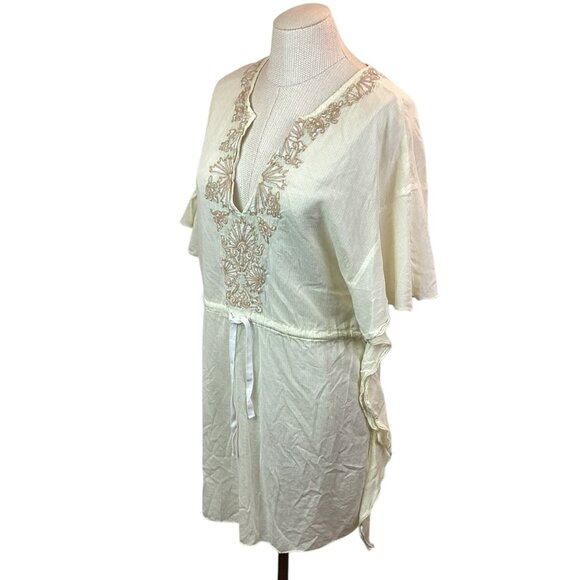 Free People Cream Embroidered Tunic Top Womens 10 Tie-Front - Picture 3 of 10